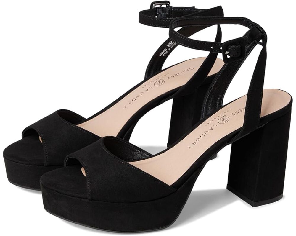 Chinese Laundry Theresa Black Suede Platform Heels with Ankle Strap - Size 6.5